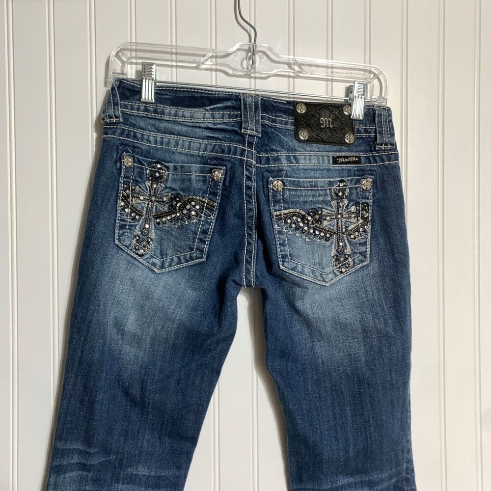 Miss Me Jeans Women 26 Blue Straight Cross Blingy Western Sequin Low Rise Casual